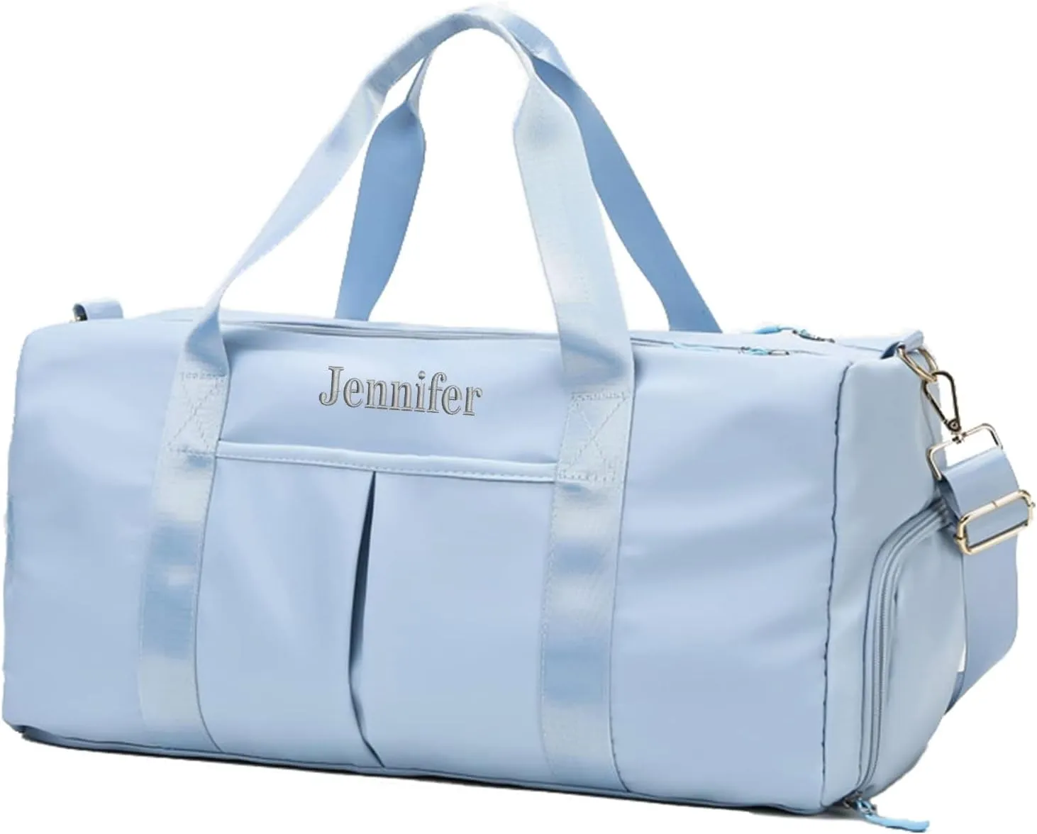 Customized Large Capacity Travel Duffle Bag with Embroidery Name,Wet Dry Pockets & Shoe Compartment,Ideal for Weekend Getaways,Long Trips,Groomsman,Bridesmaid (Baby blue)