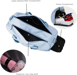 Customized Large Capacity Travel Duffle Bag with Embroidery Name,Wet Dry Pockets & Shoe Compartment,Ideal for Weekend Getaways,Long Trips,Groomsman,Bridesmaid (Baby blue)