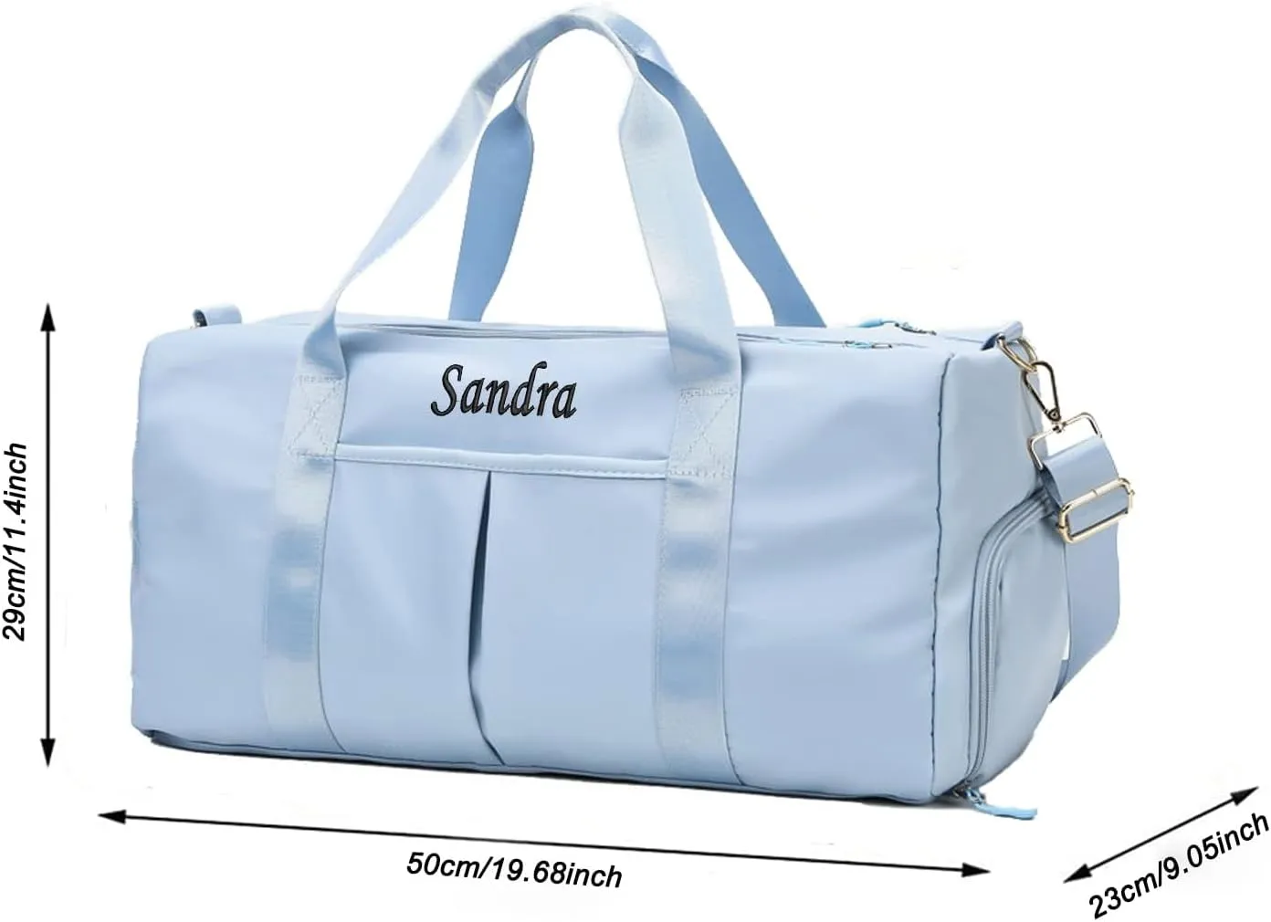 Customized Large Capacity Travel Duffle Bag with Embroidery Name,Wet Dry Pockets & Shoe Compartment,Ideal for Weekend Getaways,Long Trips,Groomsman,Bridesmaid (Baby blue)