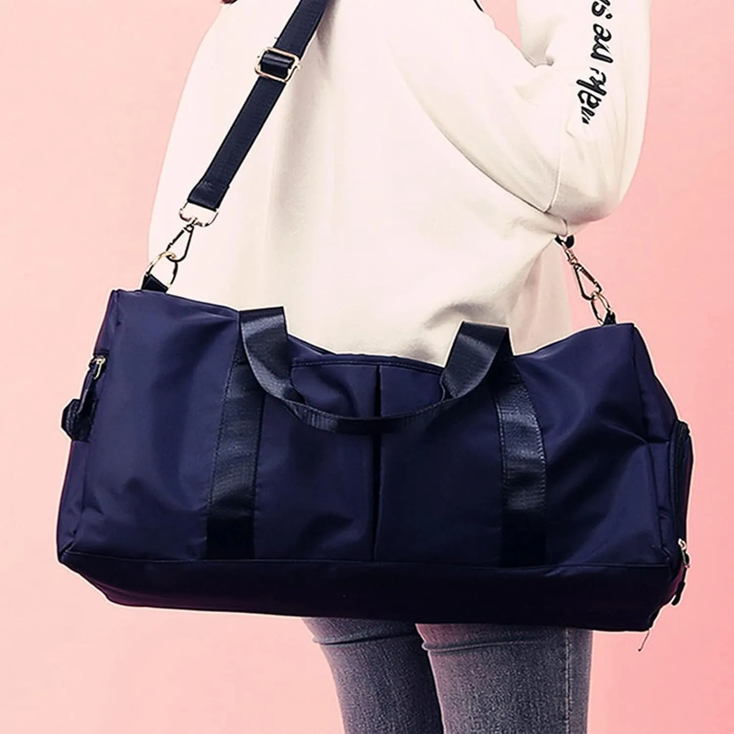 Customized Large Capacity Travel Duffle Bag with Embroidery Name,Wet Dry Pockets & Shoe Compartment,Ideal for Weekend Getaways,Long Trips,Groomsman,Bridesmaid (Navy blue)