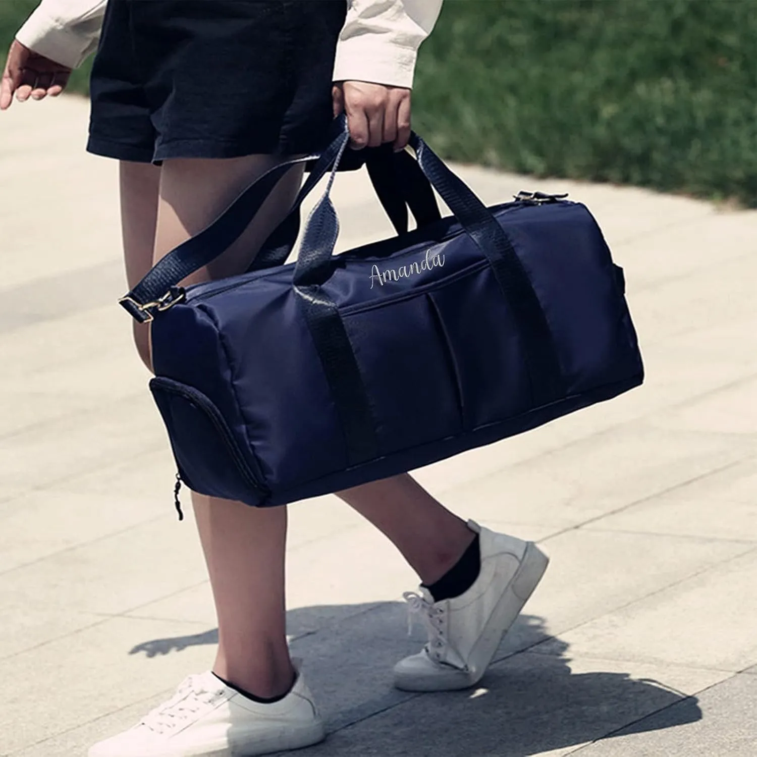 Customized Large Capacity Travel Duffle Bag with Embroidery Name,Wet Dry Pockets & Shoe Compartment,Ideal for Weekend Getaways,Long Trips,Groomsman,Bridesmaid (Navy blue)