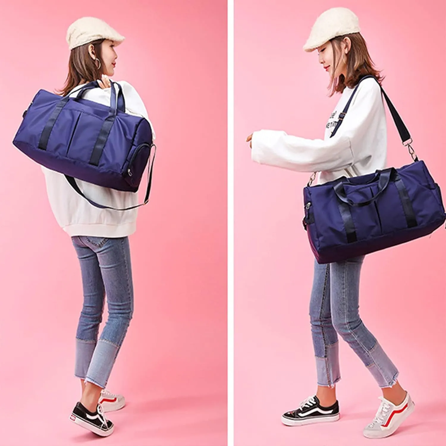Customized Large Capacity Travel Duffle Bag with Embroidery Name,Wet Dry Pockets & Shoe Compartment,Ideal for Weekend Getaways,Long Trips,Groomsman,Bridesmaid (Navy blue)