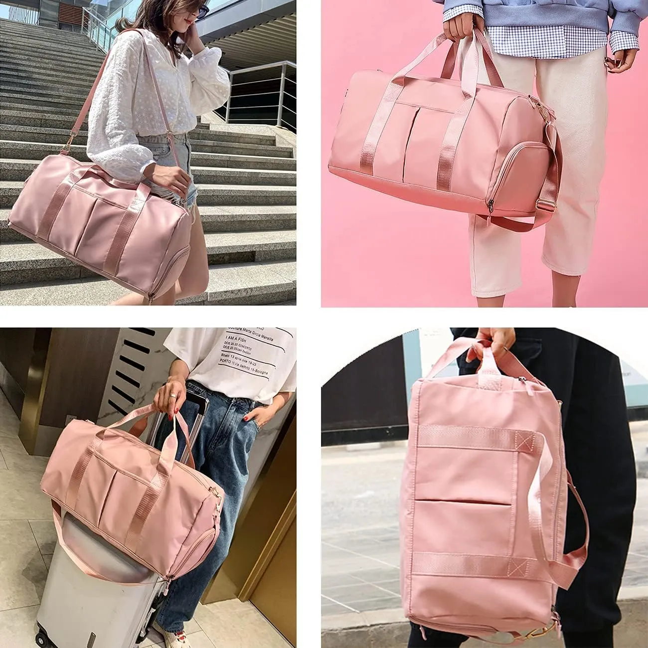 Customized Large Capacity Travel Duffle Bag with Embroidery Name,Wet Dry Pockets & Shoe Compartment,Ideal for Weekend Getaways,Long Trips,Groomsman,Bridesmaid (Pink)