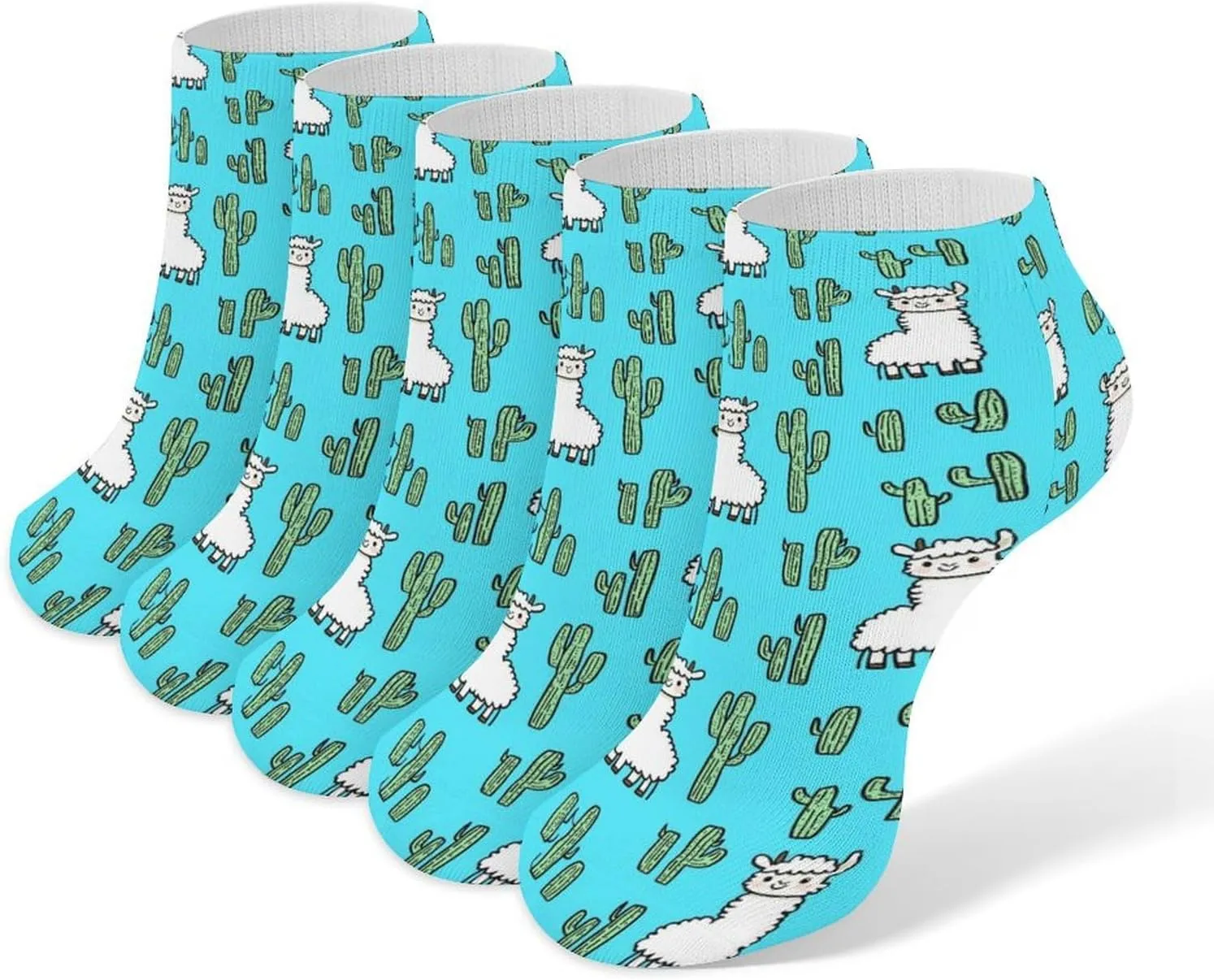 Cute Alpacas Cactus Llamas Ankle No Show Socks Soft Loafer Socks Low Cut Non Slip Flat Sock 5 PC