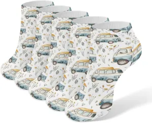Cute Campervan RV Vehicle Ankle No Show Socks Soft Loafer Socks Low Cut Non Slip Flat Sock 5 PC