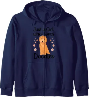 Cute Doodle Art For Women Girls Mom Golden Doodle Dog Lovers Zip Hoodie
