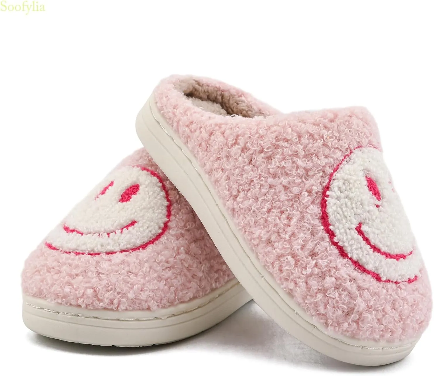 Cute Smile Face Kids' Plush Happy Face Slippers - Non-Slip, Warm, Indoor/Outdoor