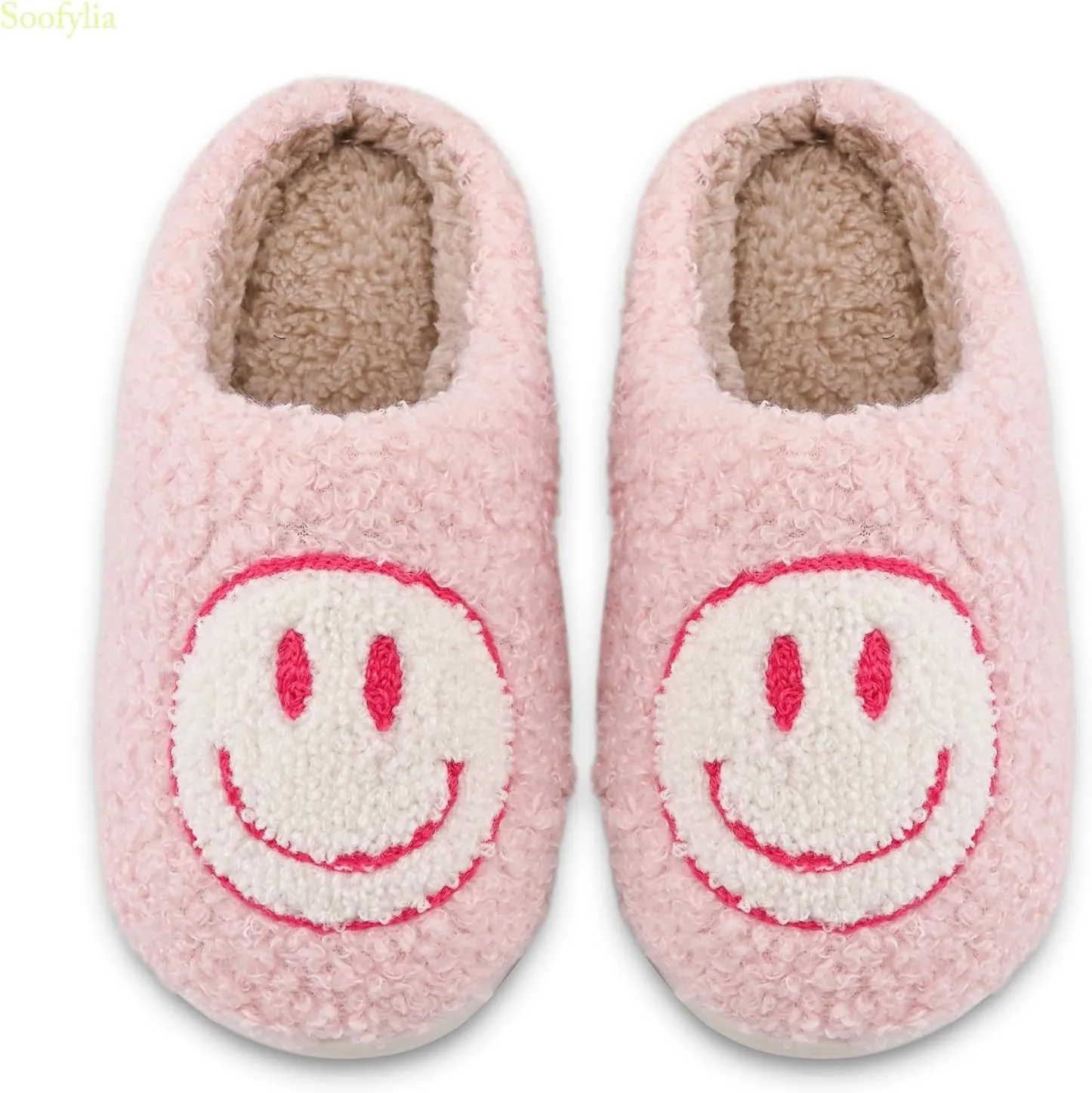 Cute Smile Face Kids' Plush Happy Face Slippers - Non-Slip, Warm, Indoor/Outdoor