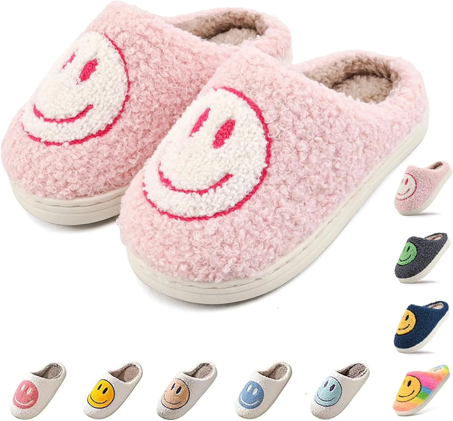 Cute Smile Face Kids' Plush Happy Face Slippers - Non-Slip, Warm, Indoor/Outdoor