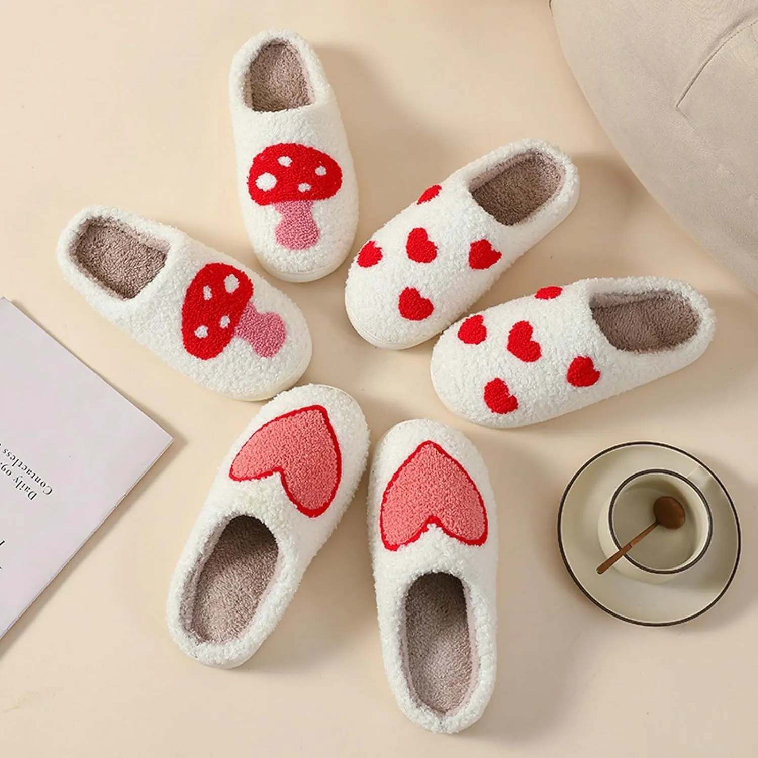 Cute Strawberry Pattern Women's Bedroom Slippers - Warm, Soft, Fuzzy, Non-Slip