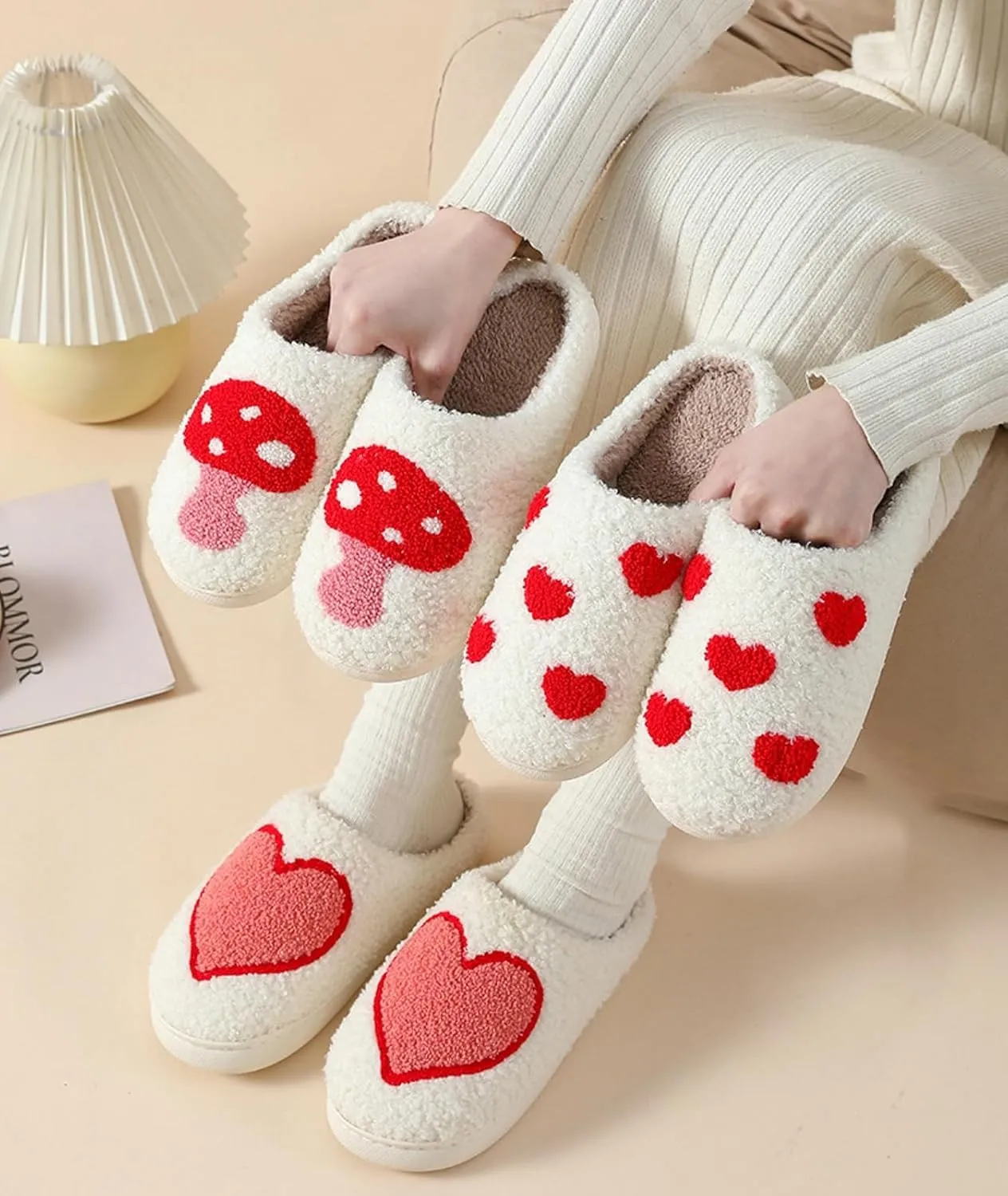 Cute Strawberry Pattern Women's Bedroom Slippers - Warm, Soft, Fuzzy, Non-Slip