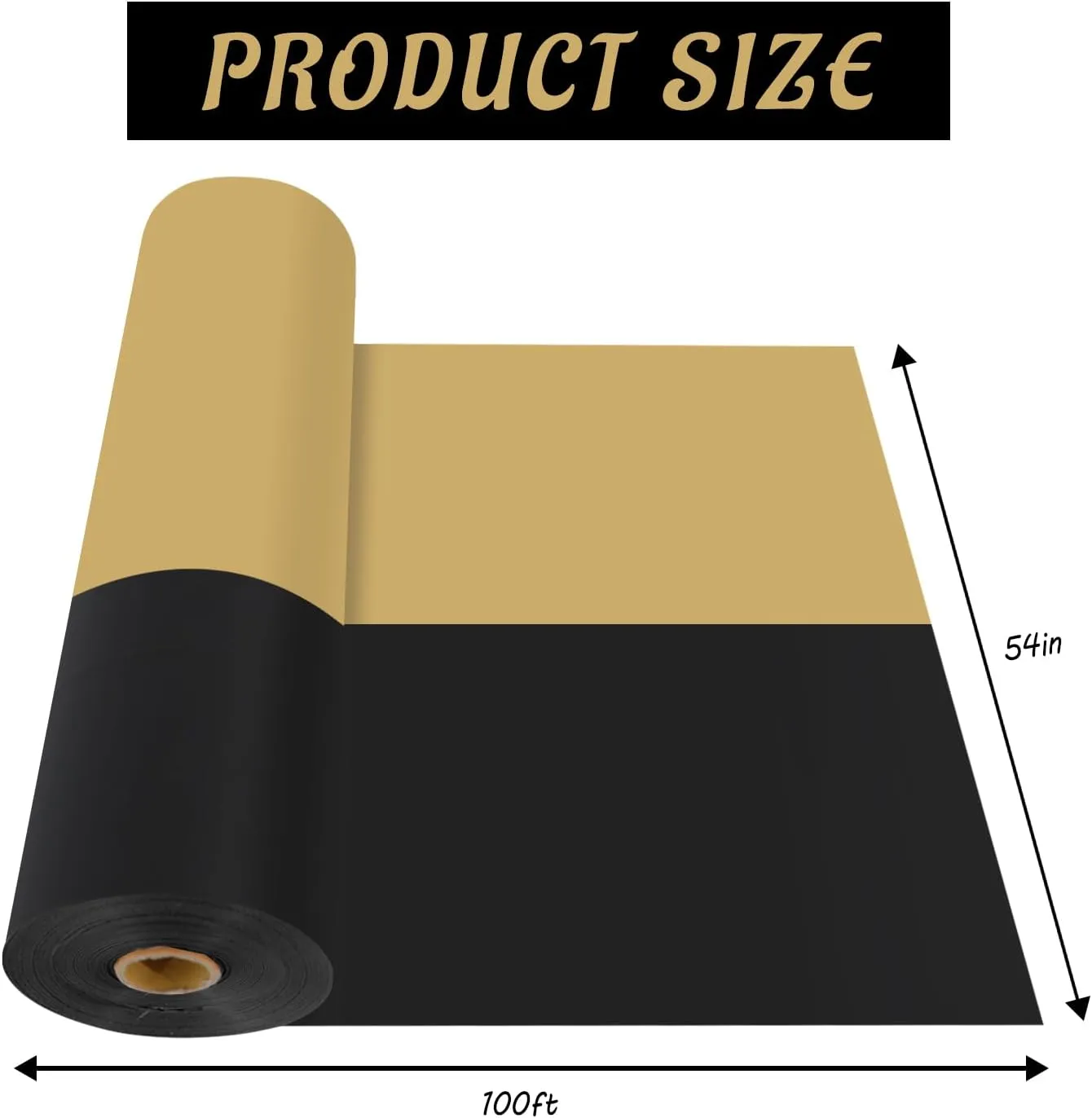 CXPSINC Plastic Table Cover Roll with Slide Cutter, Disposable Tablecloth Roll for Picnic, Party, Banquet, Birthdays, Weddings (Black & Gold, 54 Inch X 100 Feet)