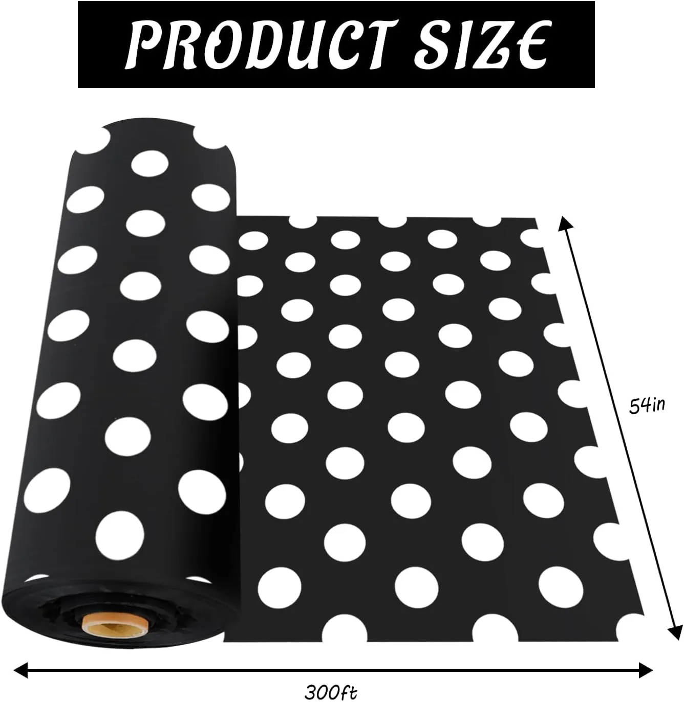 CXPSINC Plastic Table Cover Roll with Slide Cutter, Disposable Tablecloth Roll for Picnic, Party, Banquet, Birthdays, Weddings (Black & White Dot, 54 Inch X 300 Feet)