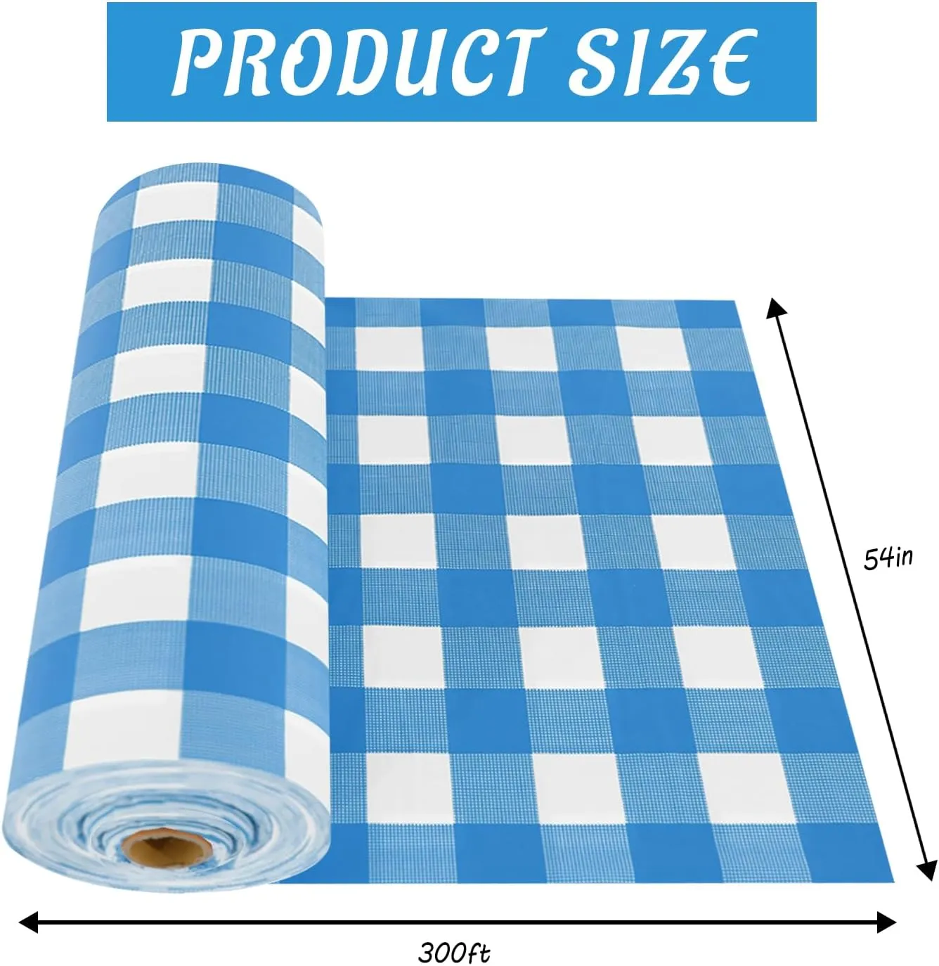 CXPSINC Plastic Table Cover Roll with Slide Cutter, Disposable Tablecloth Roll for Picnic, Party, Banquet, Birthdays, Weddings (Blue Checkered, 54 Inch X 300 Feet)