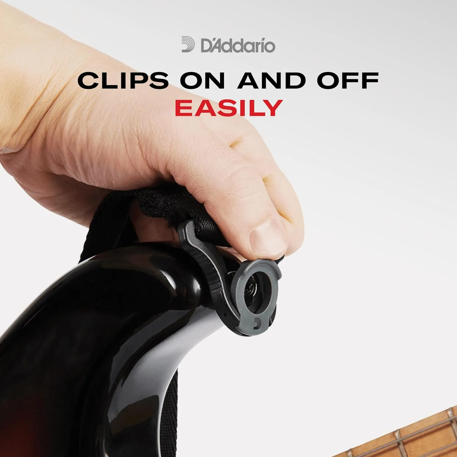 D'Addario Auto Lock Guitar Strap - Acoustic & Electric Accessories - Easy to Use Locking Straps - Uses Existing Buttons - Nylon - Black