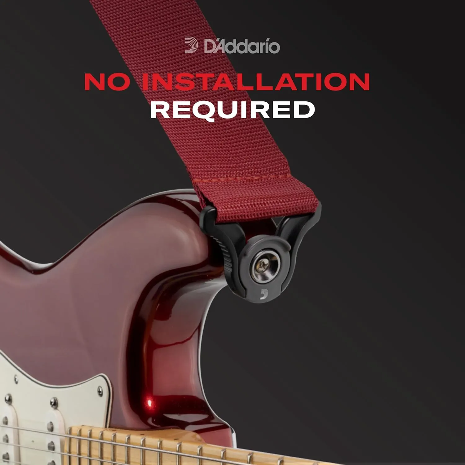 D'Addario Auto Lock Guitar Strap - Acoustic & Electric Accessories - Easy to Use Locking Straps - Uses Existing Buttons - Nylon - Black