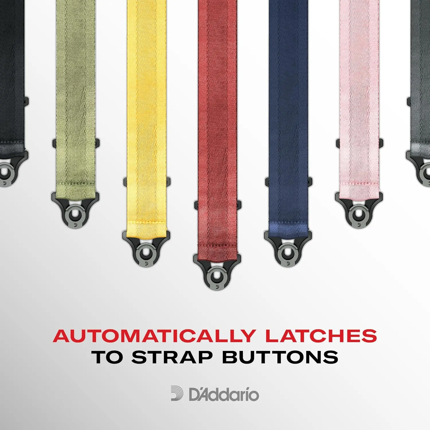 D'Addario Auto Lock Guitar Strap - Acoustic & Electric Accessories - Easy to Use Locking Straps - Uses Existing Buttons - Nylon - Black