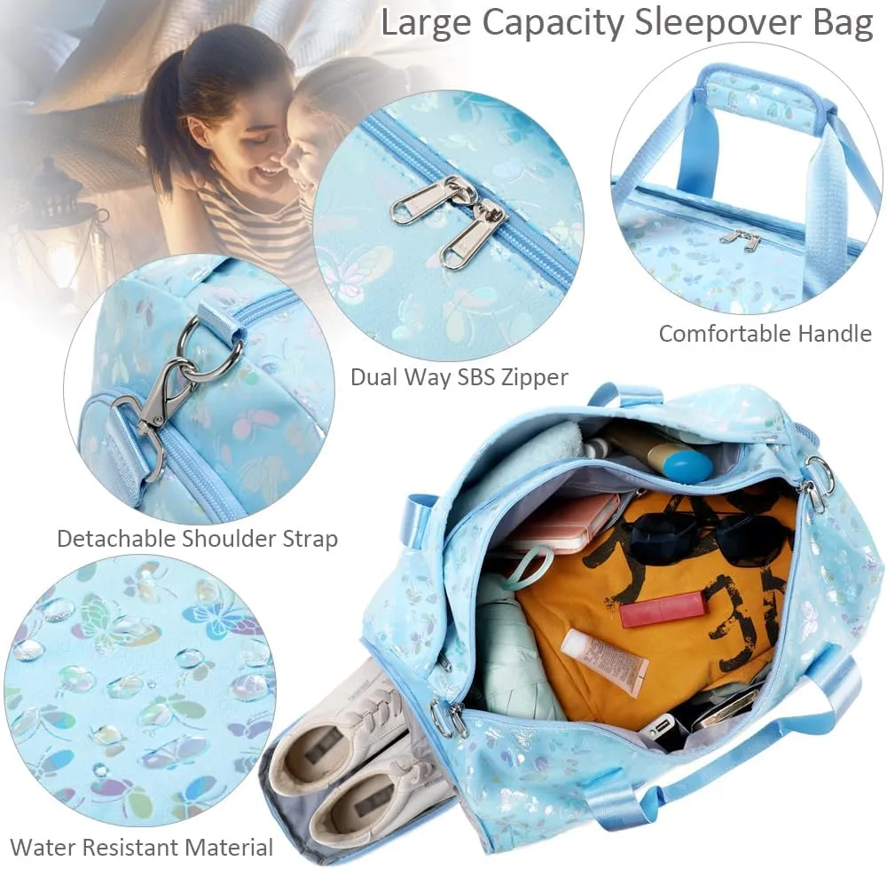 Dance Bag for Girls Soft Fuzzy Butterfly Duffel Bag for Girls Sports Gym Bag Ballet Bag Travel Duffle Bags with Shoes Compartment and Wet Pocket