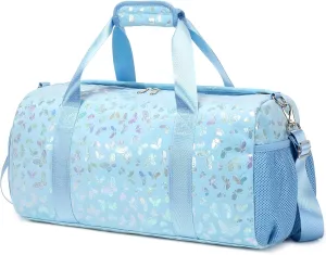 Dance Bag for Girls Soft Fuzzy Butterfly Duffel Bag for Girls Sports Gym Bag Ballet Bag Travel Duffle Bags with Shoes Compartment and Wet Pocket