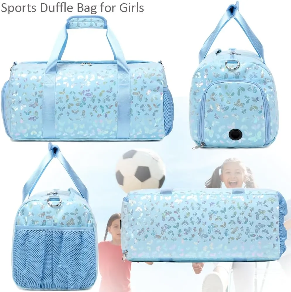 Dance Bag for Girls Soft Fuzzy Butterfly Duffel Bag for Girls Sports Gym Bag Ballet Bag Travel Duffle Bags with Shoes Compartment and Wet Pocket