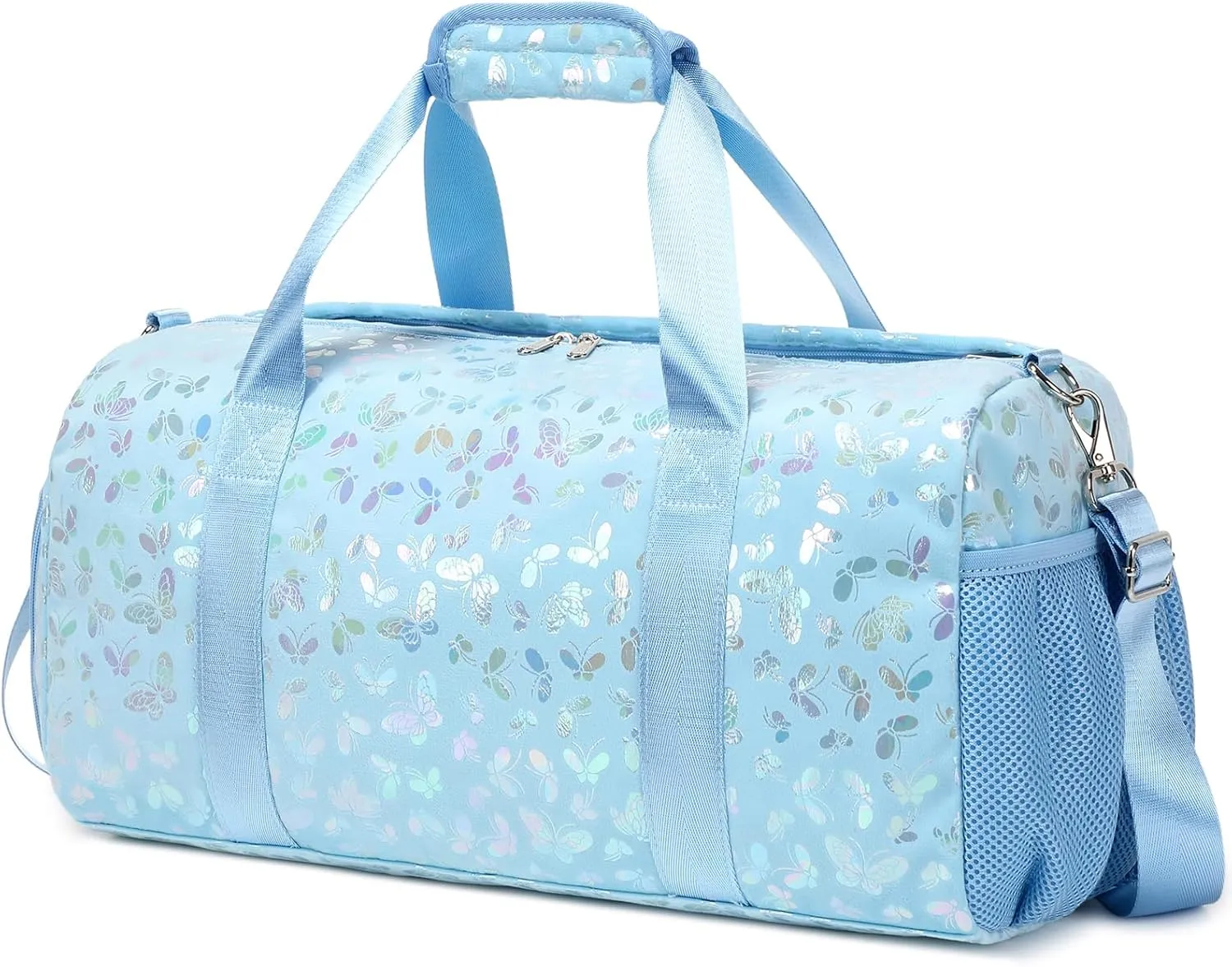 Dance Bag for Girls Soft Fuzzy Butterfly Duffel Bag for Girls Sports Gym Bag Ballet Bag Travel Duffle Bags with Shoes Compartment and Wet Pocket