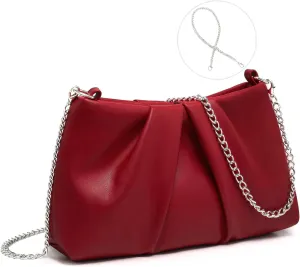 Dasein Elegant Pleated Evening Bag Soft Vegan Leather Clutch Purse Dressy Formal Handbag with 2 Chain Straps for Women