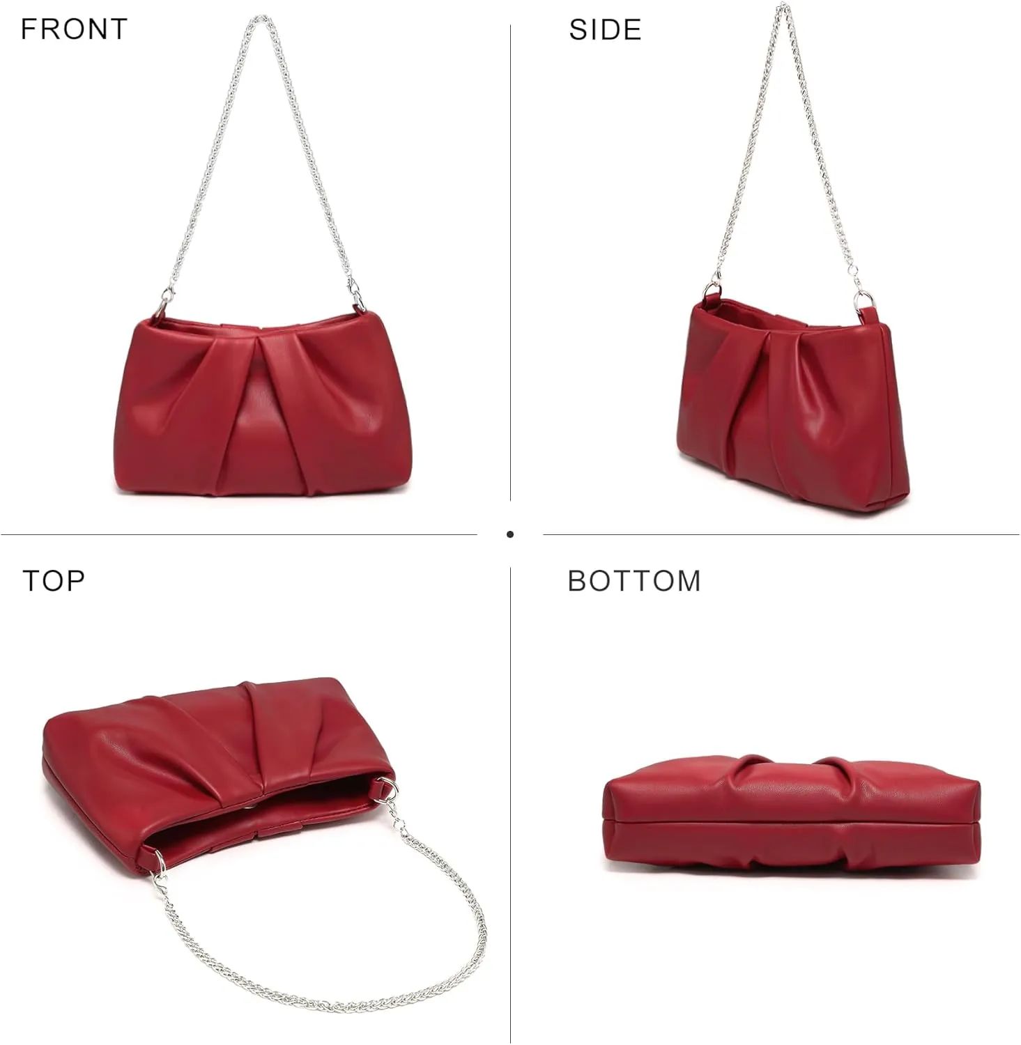 Dasein Elegant Pleated Evening Bag Soft Vegan Leather Clutch Purse Dressy Formal Handbag with 2 Chain Straps for Women