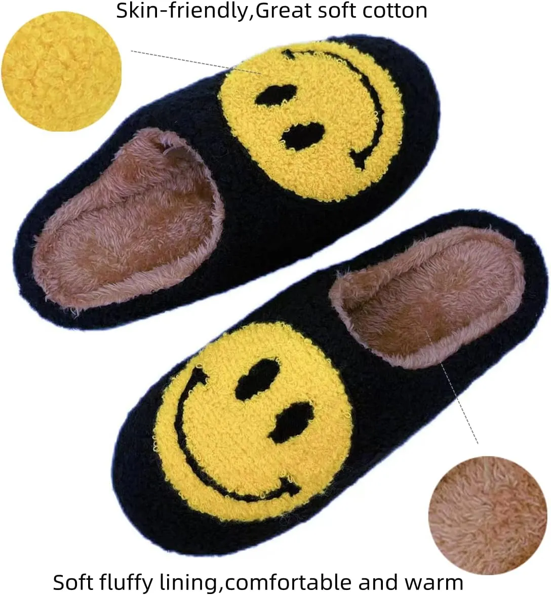 DCLTD Smile Face Slipper Women Slide Kids Fuzzy Slides with Soft Memory Foam Comfort Cotton Slip on Warm Slipper Anti-Slip Soft Sole Slippers for Kids Women Slip-in Men