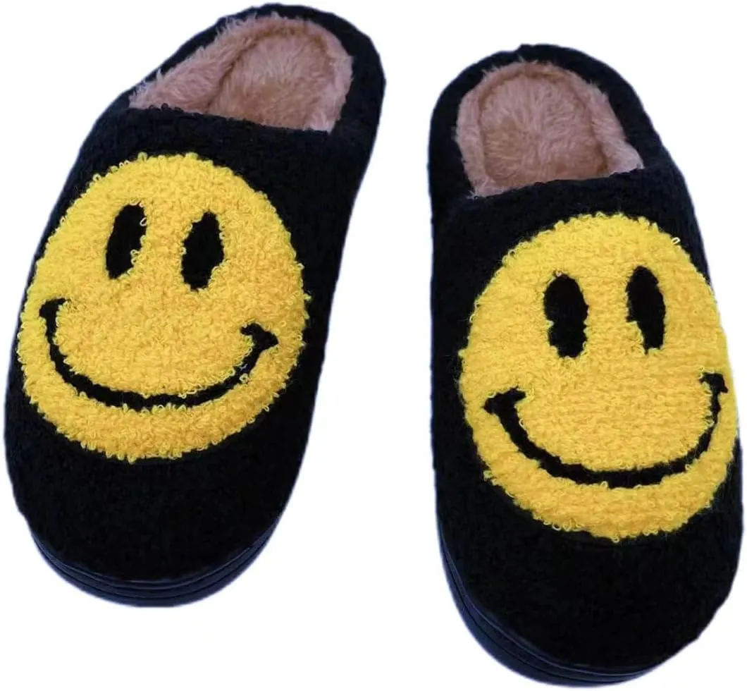 DCLTD Smile Face Slipper Women Slide Kids Fuzzy Slides with Soft Memory Foam Comfort Cotton Slip on Warm Slipper Anti-Slip Soft Sole Slippers for Kids Women Slip-in Men