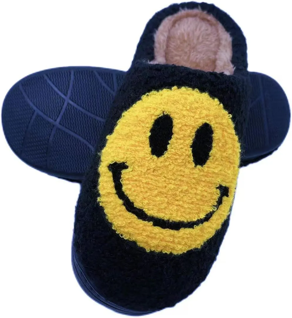 DCLTD Smile Face Slipper Women Slide Kids Fuzzy Slides with Soft Memory Foam Comfort Cotton Slip on Warm Slipper Anti-Slip Soft Sole Slippers for Kids Women Slip-in Men