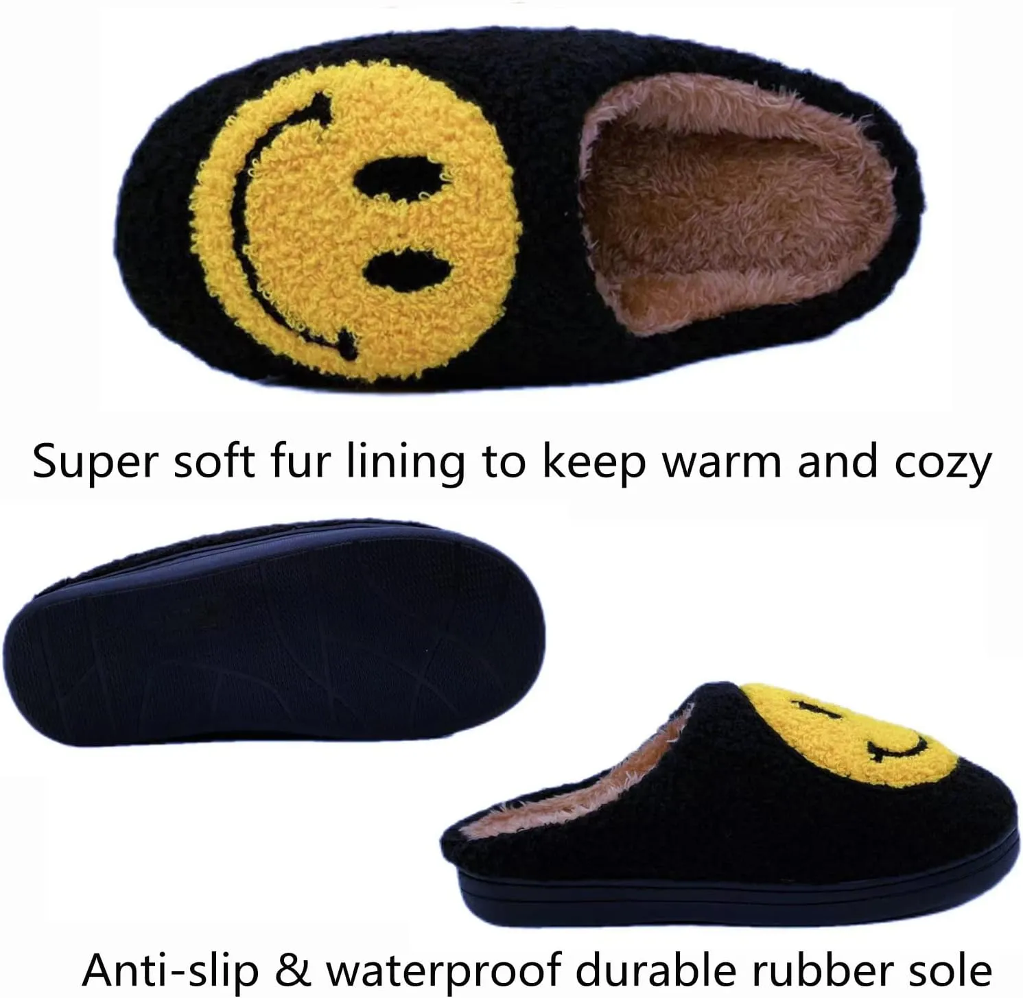 DCLTD Smile Face Slipper Women Slide Kids Fuzzy Slides with Soft Memory Foam Comfort Cotton Slip on Warm Slipper Anti-Slip Soft Sole Slippers for Kids Women Slip-in Men