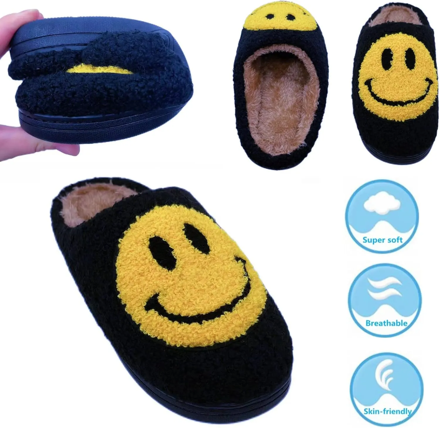 DCLTD Smile Face Slipper Women Slide Kids Fuzzy Slides with Soft Memory Foam Comfort Cotton Slip on Warm Slipper Anti-Slip Soft Sole Slippers for Kids Women Slip-in Men