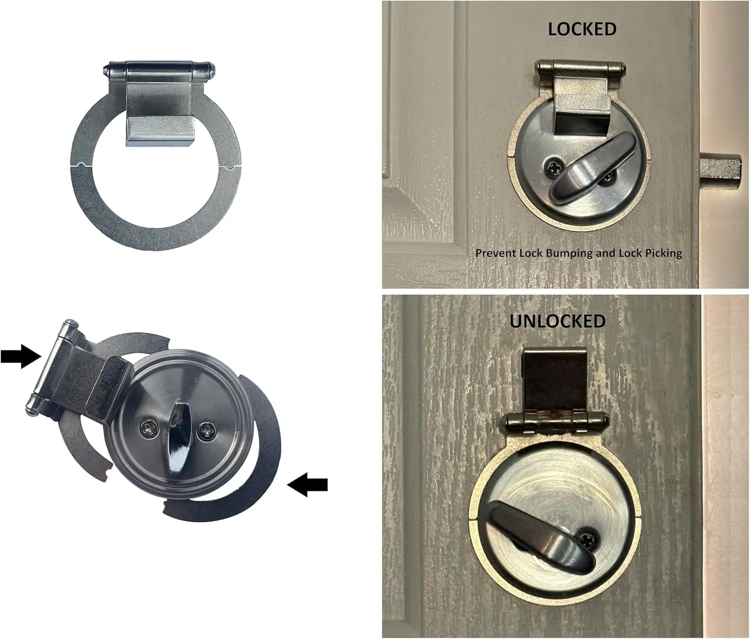 Deadbolt Secure, Prevent Lock Bumping, Prevent Lock Picking for in-Swinging and Out-Swinging Doors, Install in Minutes, no Drilling (Nickel Plated)