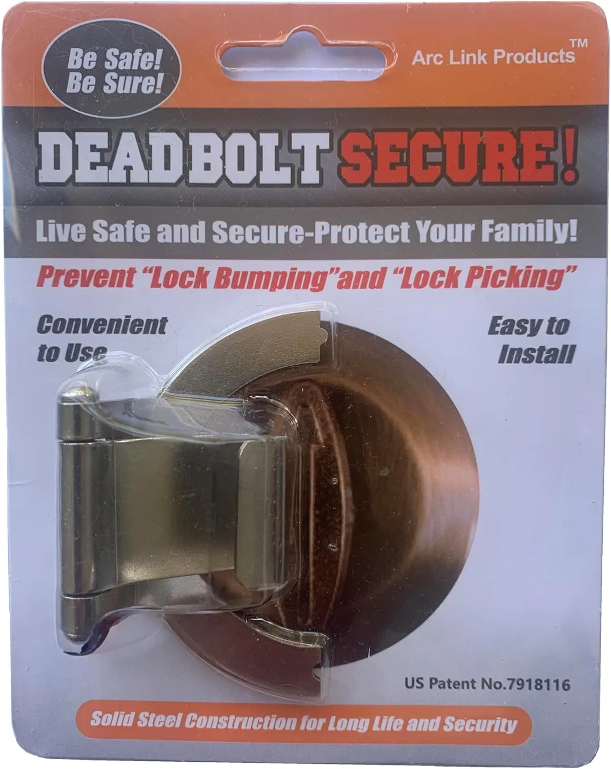 Deadbolt Secure, Prevent Lock Bumping, Prevent Lock Picking for in-Swinging and Out-Swinging Doors, Install in Minutes, no Drilling (Nickel Plated)