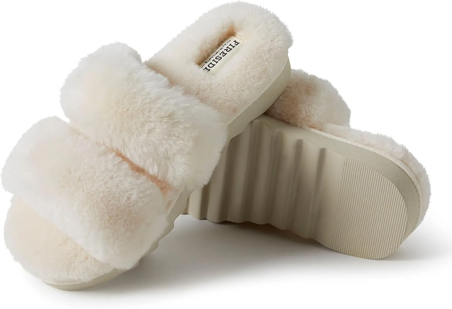 Dearfoams Women's Fireside Benalla All Over Shearling Double Band Easy On/Off Slide Slipper