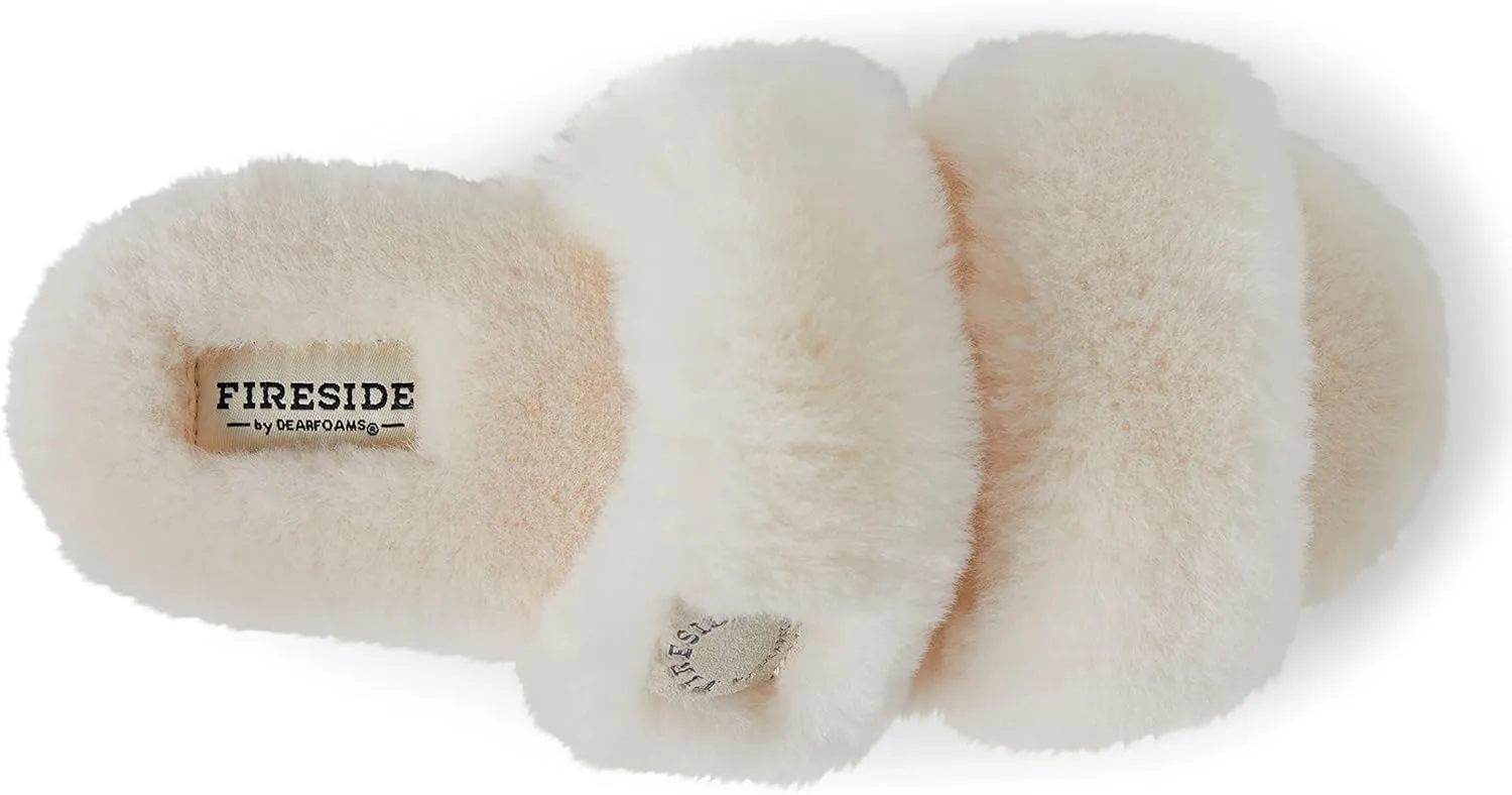 Dearfoams Women's Fireside Benalla All Over Shearling Double Band Easy On/Off Slide Slipper