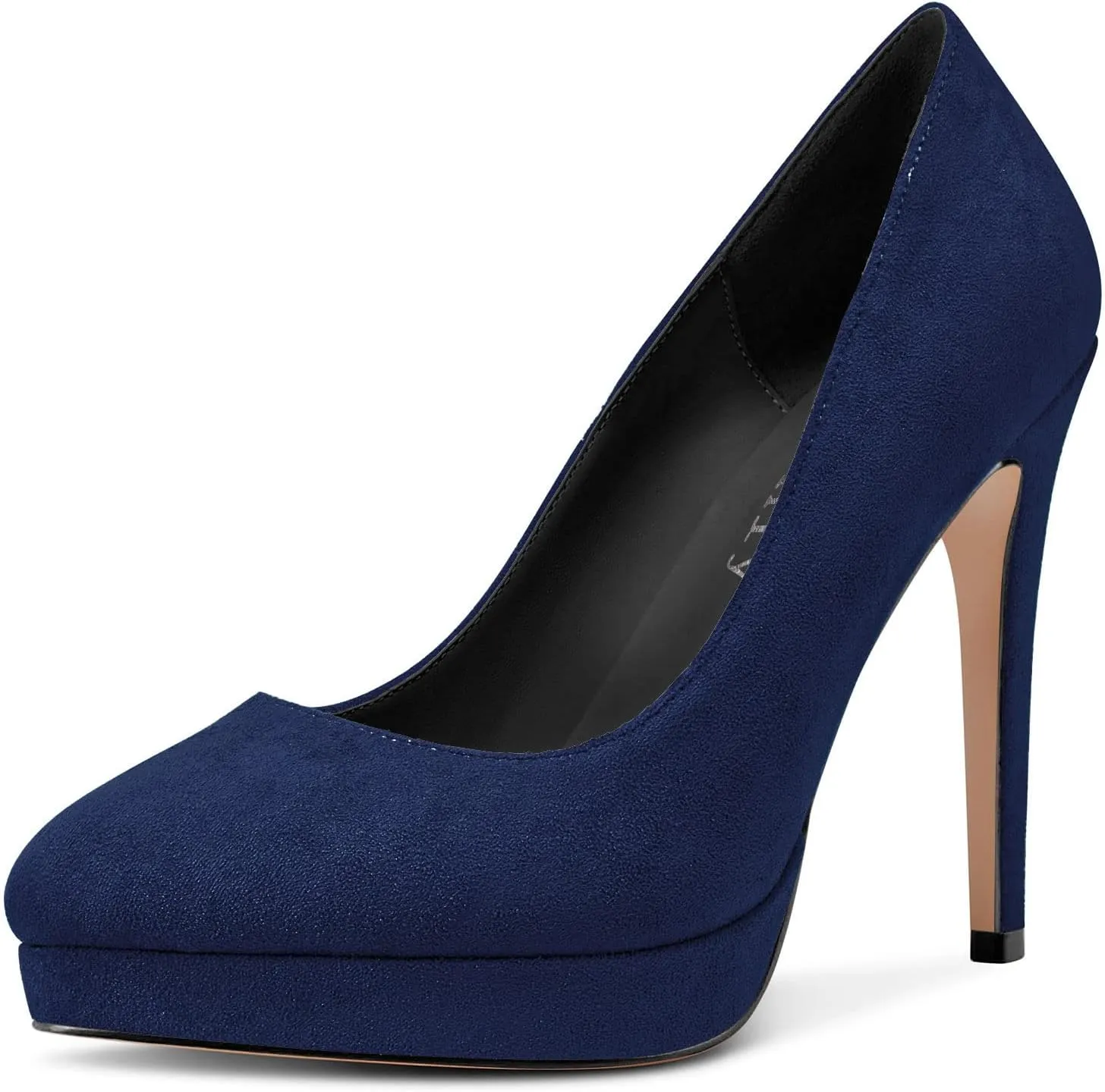 DearOnly Womens Platform Pumps Round Closed Toe Slip On Stiletto High Heel Suede Dress Shoes Bridal Wedding Office 5 Inch