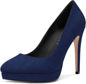 DearOnly Womens Platform Pumps Round Closed Toe Slip On Stiletto High Heel Suede Dress Shoes Bridal Wedding Office 5 Inch