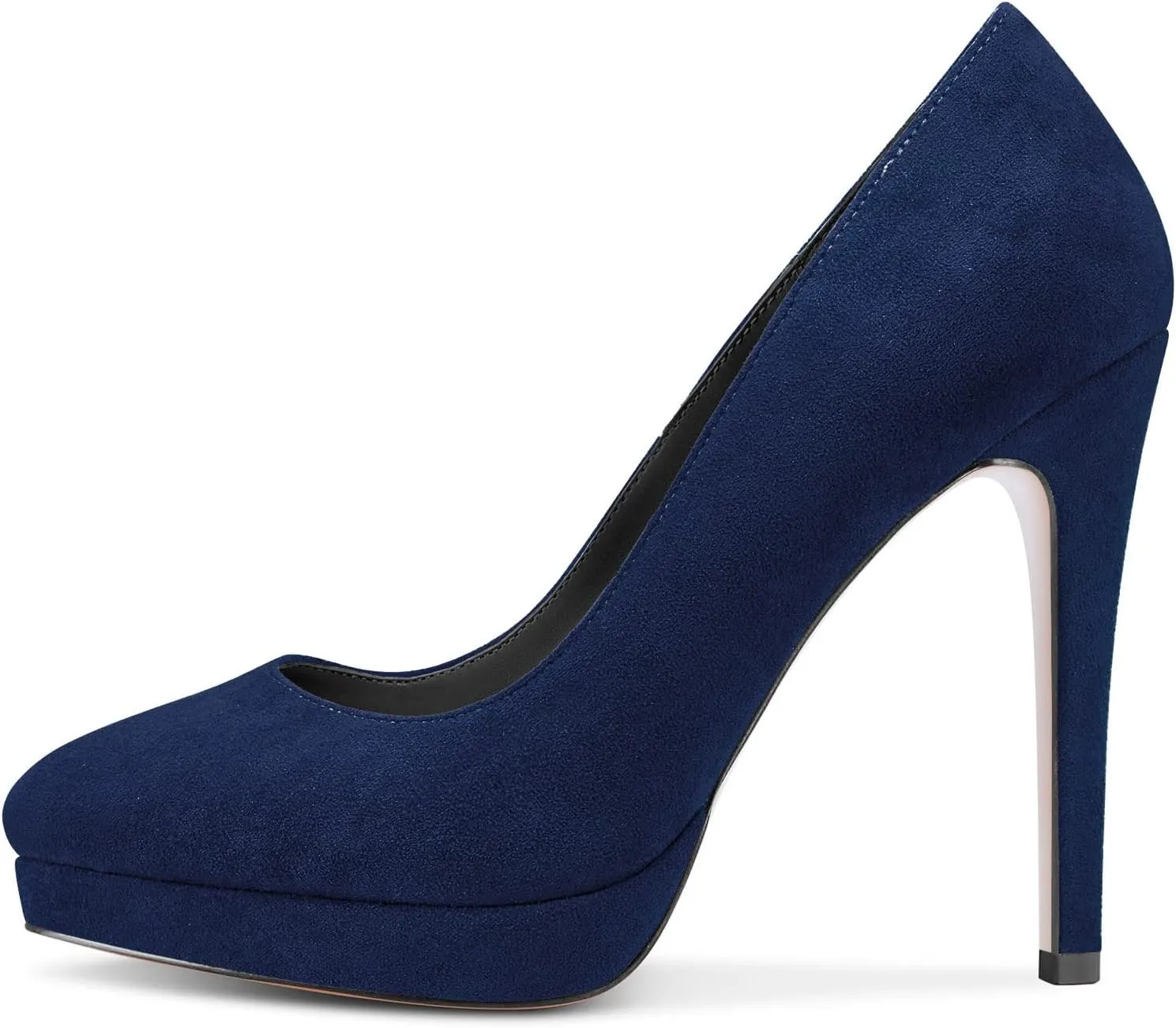 DearOnly Womens Platform Pumps Round Closed Toe Slip On Stiletto High Heel Suede Dress Shoes Bridal Wedding Office 5 Inch