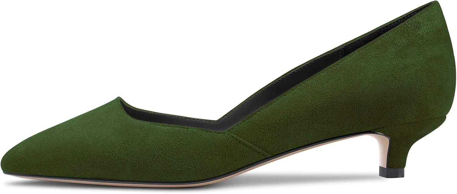DearOnly Womens Pumps Pointed Toe d-Orsay Low Kitten Heel Slip On Suede Dress Shoes Office 1.5 Inch