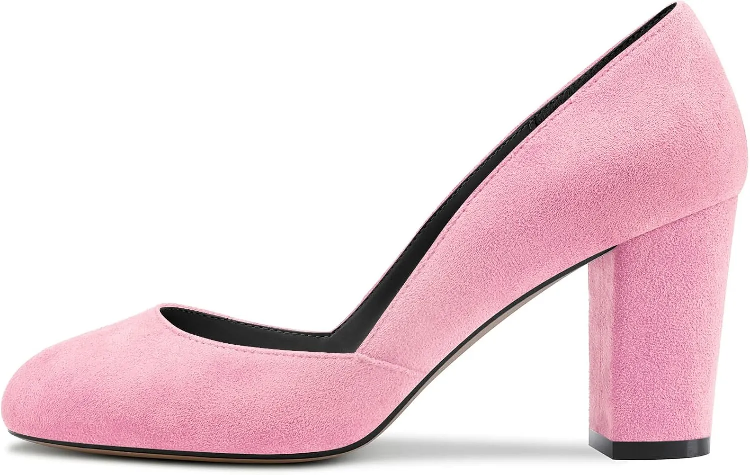 DearOnly Womens Pumps Round Closed Toe Block Chunky High Heel Slip On Suede Dress Shoes Shopping Office Cute 3 Inch