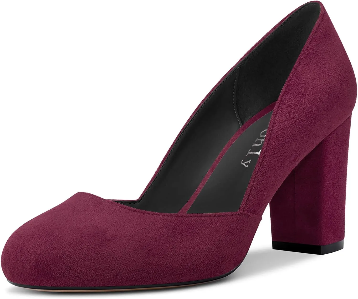 DearOnly Womens Pumps Round Closed Toe Block Chunky High Heel Slip On Suede Dress Shoes Shopping Office Cute 3 Inch
