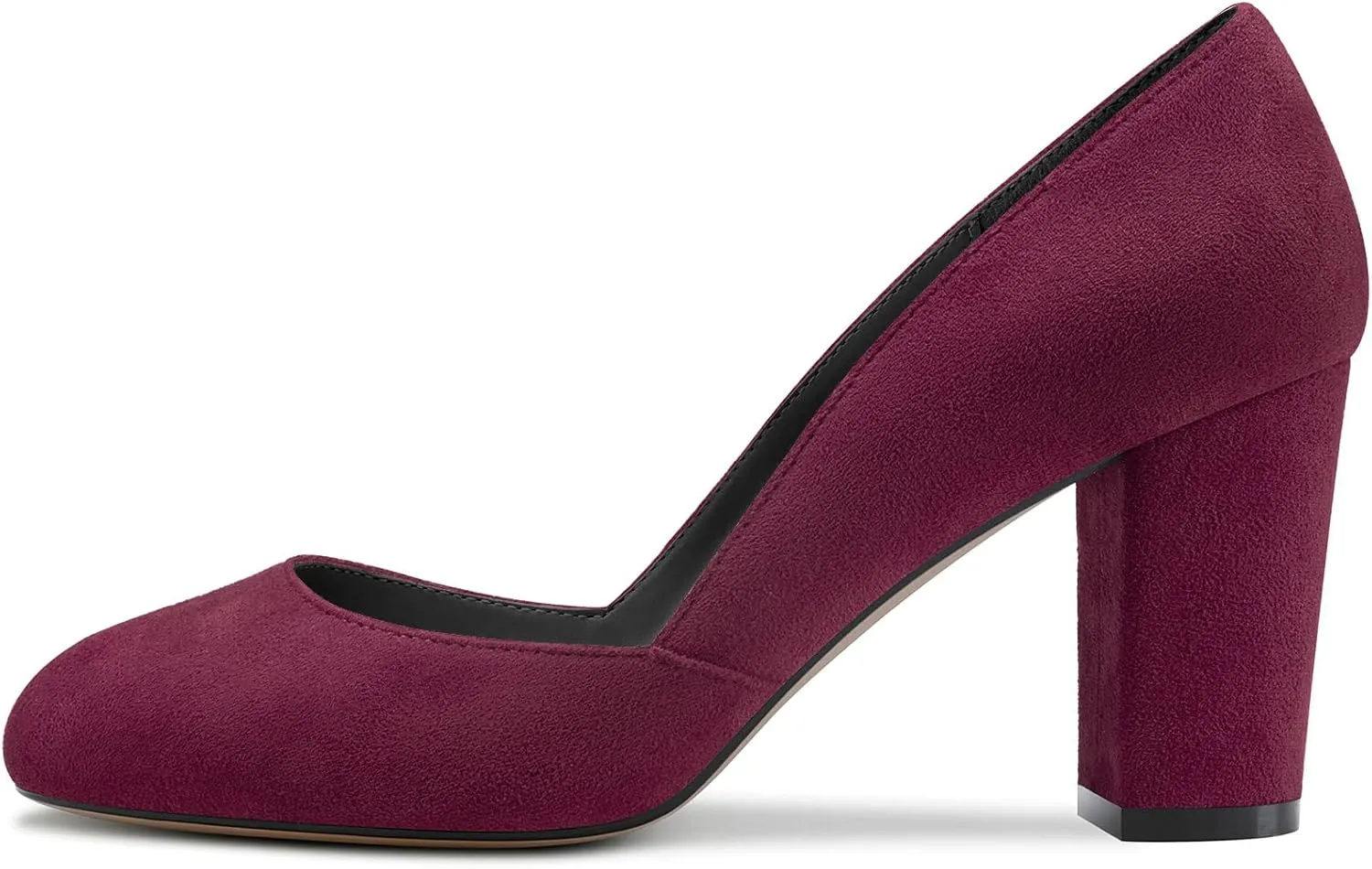 DearOnly Womens Pumps Round Closed Toe Block Chunky High Heel Slip On Suede Dress Shoes Shopping Office Cute 3 Inch