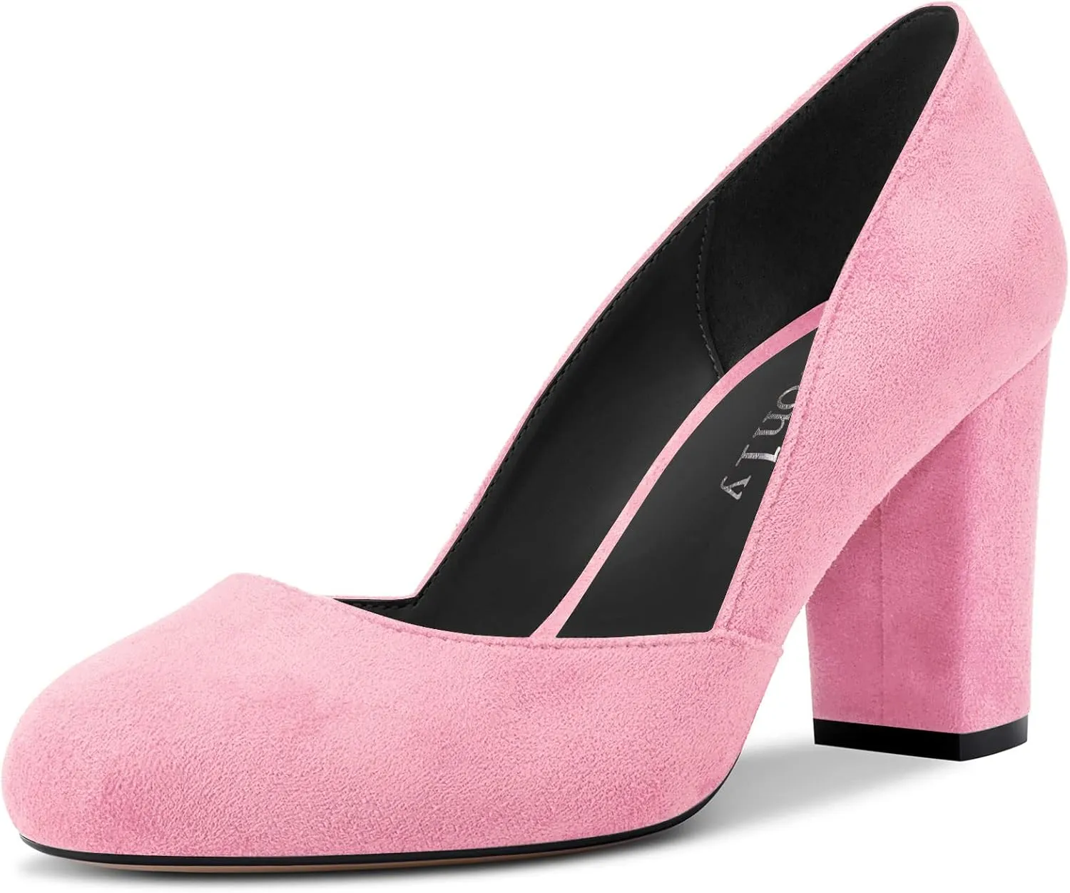 DearOnly Womens Pumps Round Closed Toe Block Chunky High Heel Slip On Suede Dress Shoes Shopping Office Cute 3 Inch