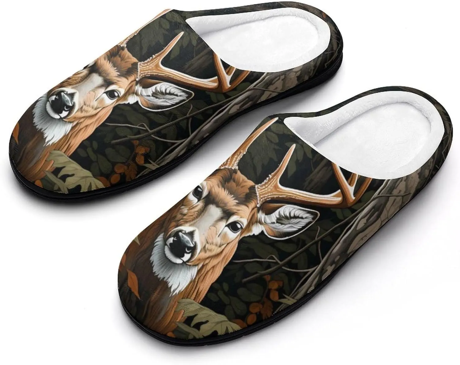 Deer Camouflage Hunting Women's Cotton Slippers with Memory Foam Sole Slip On House Shoes Outdoor Indoor