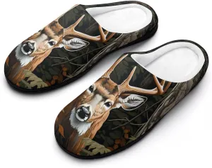 Deer Camouflage Hunting Women's Cotton Slippers with Memory Foam Sole Slip On House Shoes Outdoor Indoor