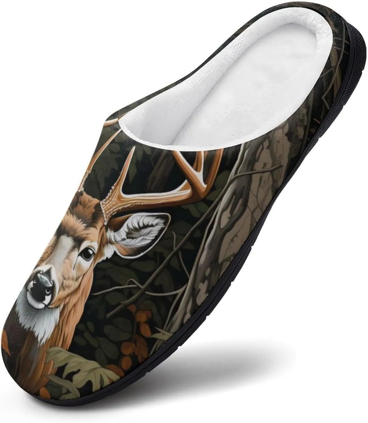 Deer Camouflage Hunting Women's Cotton Slippers with Memory Foam Sole Slip On House Shoes Outdoor Indoor