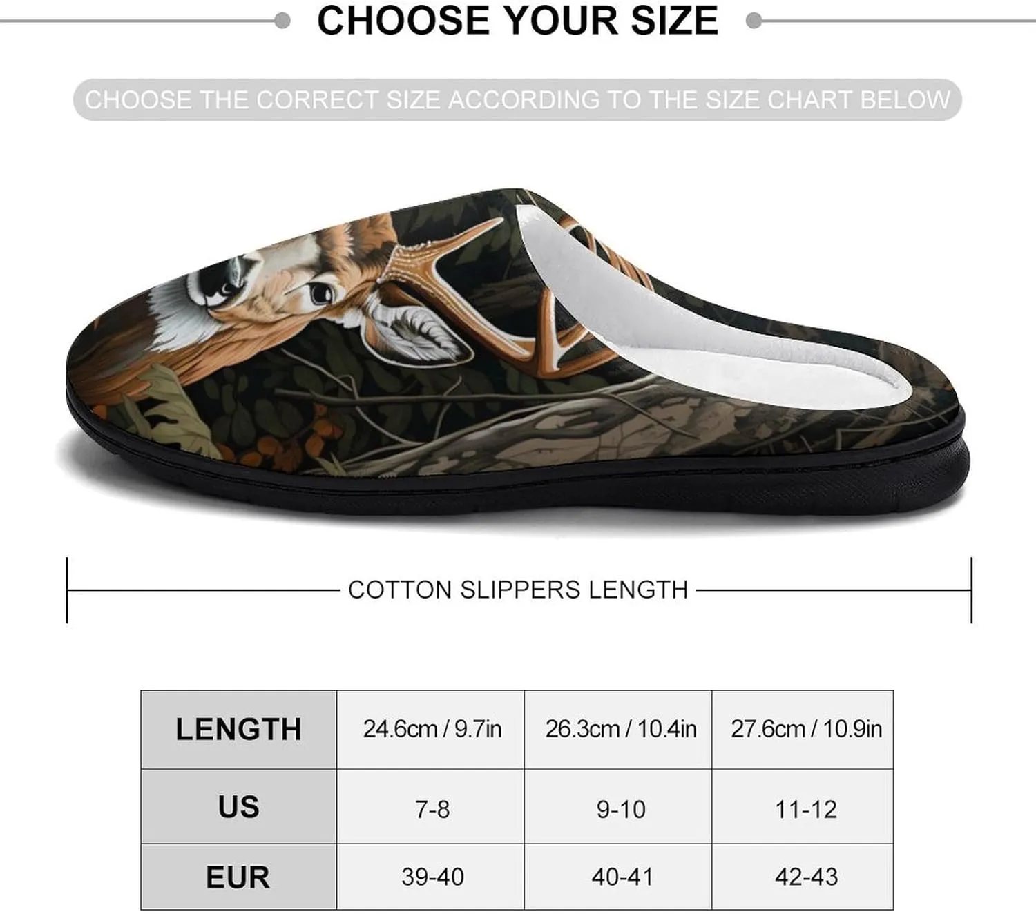 Deer Camouflage Hunting Women's Cotton Slippers with Memory Foam Sole Slip On House Shoes Outdoor Indoor