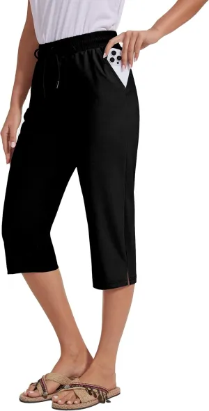 Deerose Women Swim Capris Pants Quick Dry Swimming Pants with Pockets