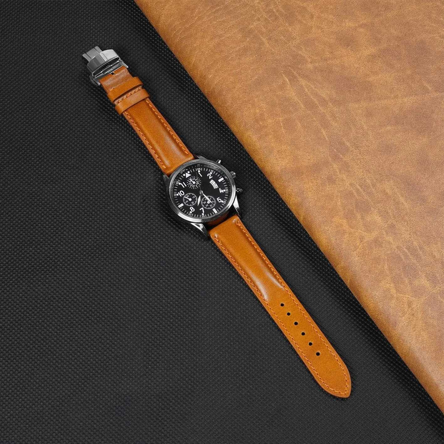 Deployment Clasp Vintage Leather Watch Band Quick Release Leather Strap For Men Women Handmade Extra Soft Watch Wrist Band Elegant Replacement Stainless Steel Strap Butterfly Buckle